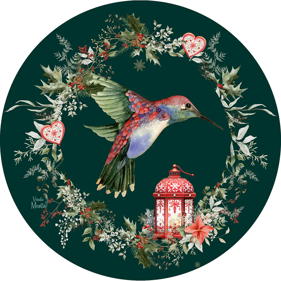 Set 6 individuales Navidad Picaflor Verde Redondo 37 x 37 cm 1