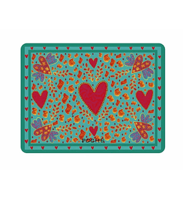 Set 4 Individuales Turquesa Corazones Rojos  Rectangular 32 x 42 cm 