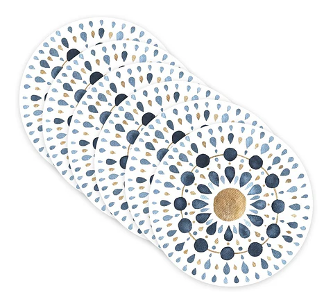 Set 6 Individuales Mandala Acuarela Blue Redondo