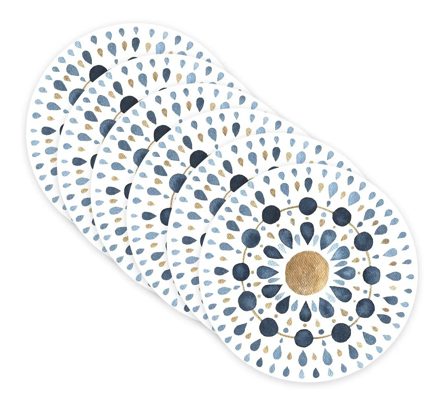 Set 6 Individuales Mandala Acuarela Blue Redondo 2