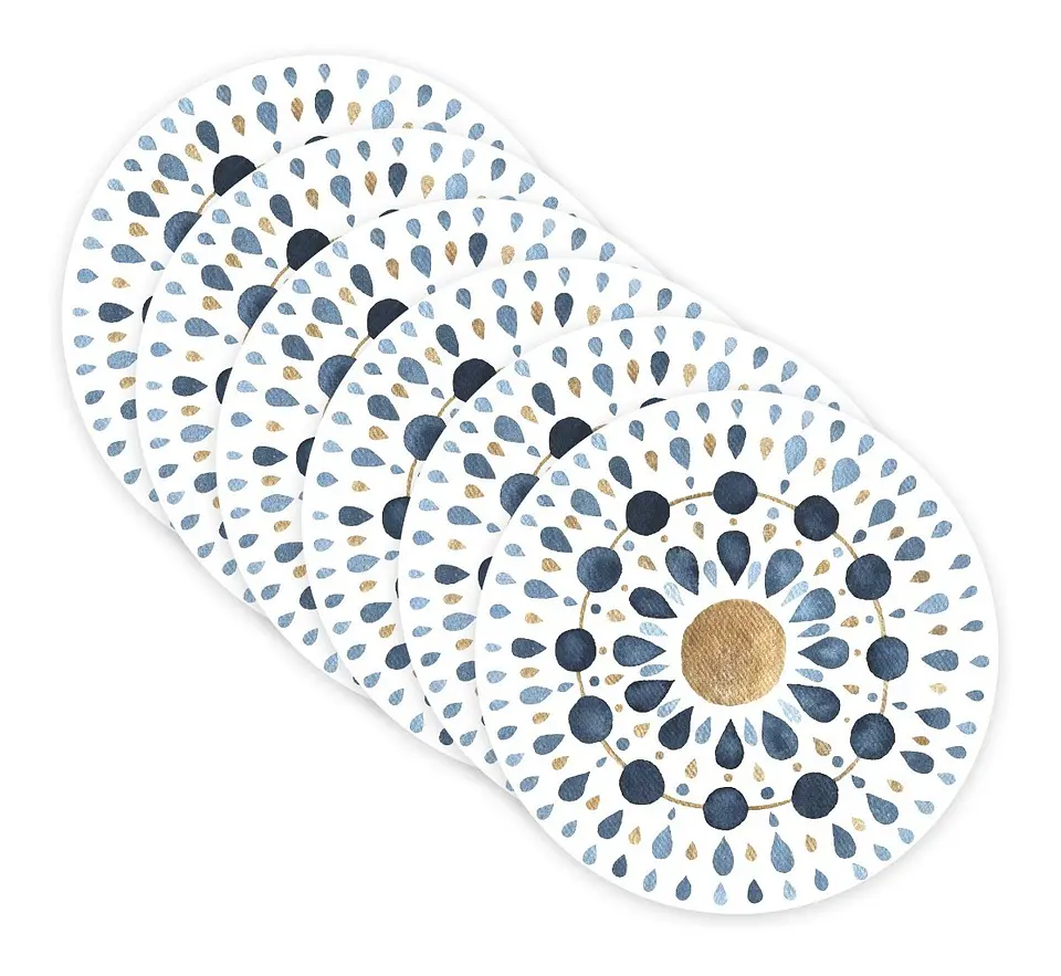 Set 6 Individuales Mandala Acuarela Blue Redondo 2