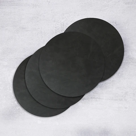 Set 4 Individuales Vegan Leather Negro Redondo 
