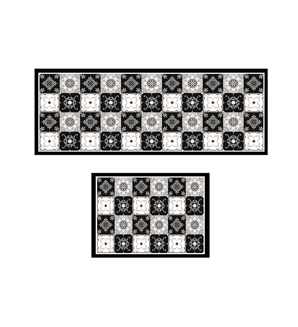 Set 2 Alfombras de Cocina Baldosa Gris