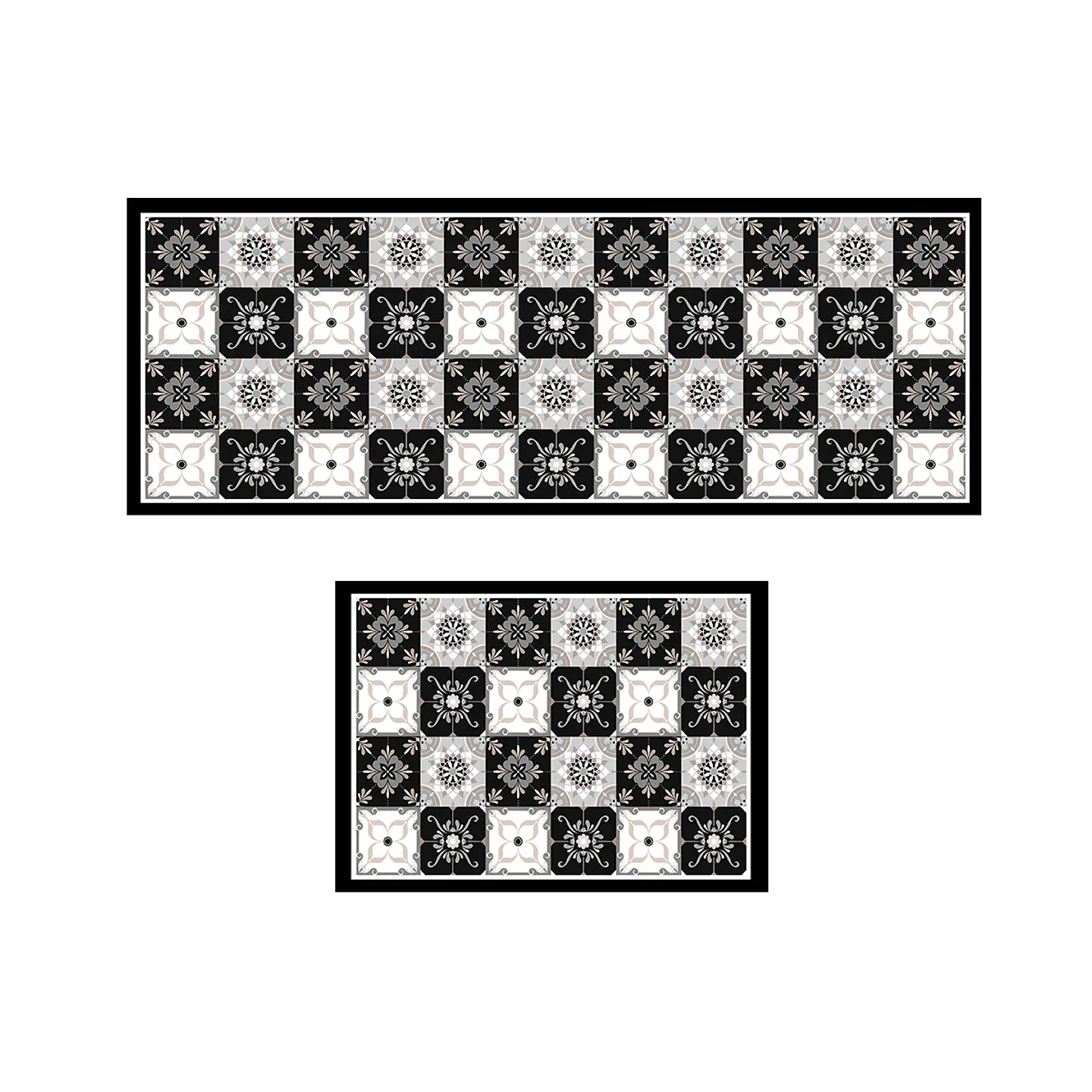 Set 2 Alfombras de Cocina Ultra Delgada Baldosa Gris 1