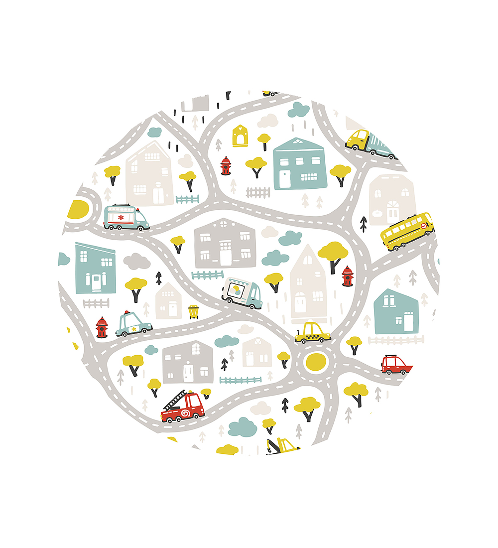 Alfombra Ciudad y Autos 140 x 140 cm 