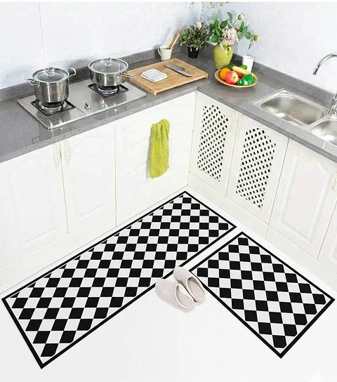 Set 2 Alfombras de Cocina Ultra Delgada Rombo Dama Classic