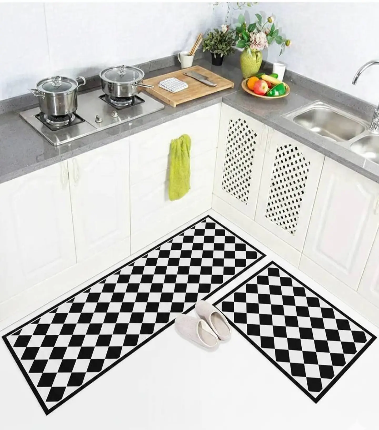 Set 2 Alfombras de Cocina Ultra Delgada Rombo Dama Classic 1