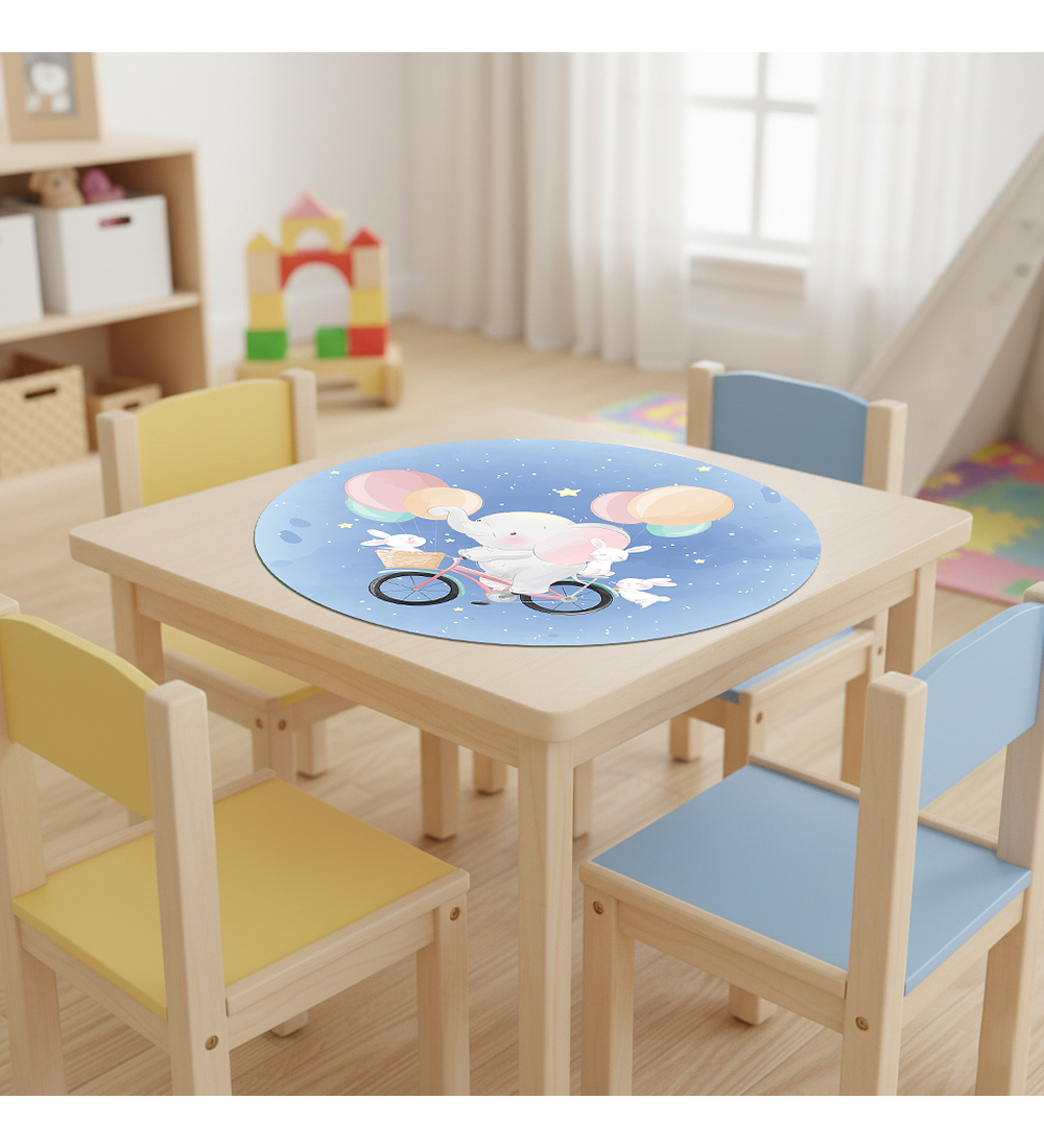 Set 6 indiv Elefante en Bici redondo 37cm