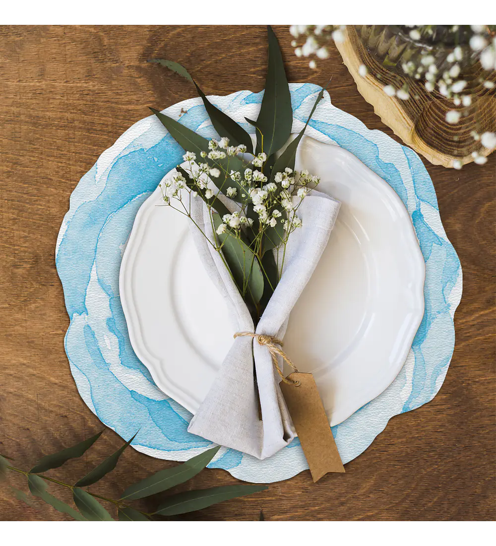 Set 4 Individuales Redondo Blue Bloom