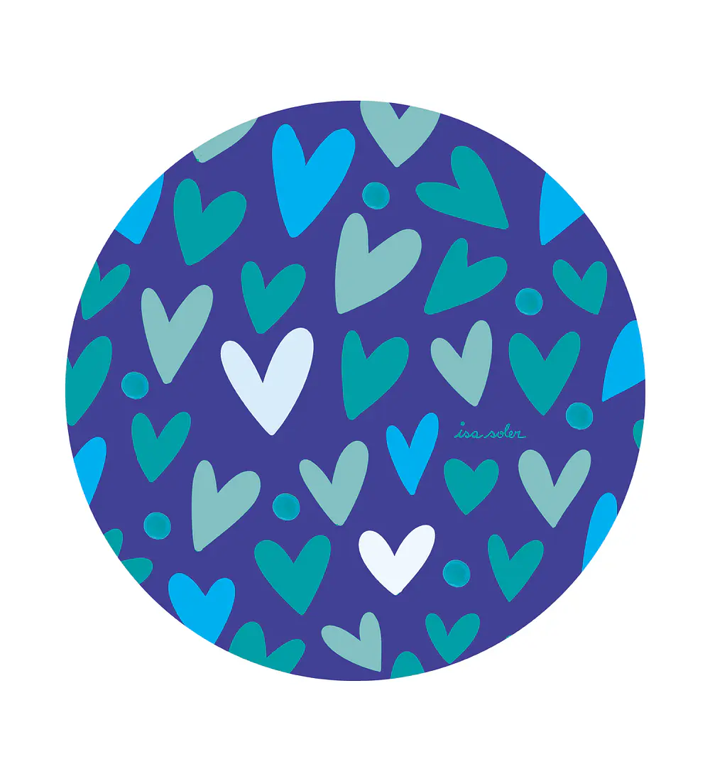 Set 6 Individual Corazones Azules Redondo 37cm