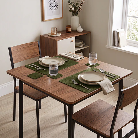 Cubre Mesa Cuadrado Verde 90x90 cm — Incluye 2 Individuales y 6 Posavasos de Regalo