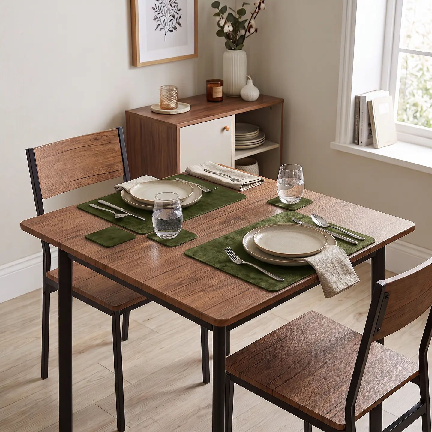 Cubre Mesa Cuadrado Verde 90x90 cm — Incluye 2 Individuales y 6 Posavasos de Regalo 2