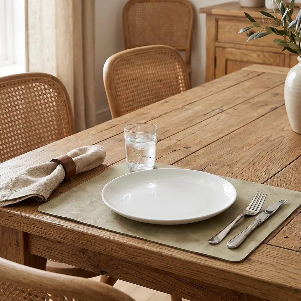 Cubre Mesa Redondo Beige 90 cm — Incluye 2 Individuales y 6 Posavasos de Regalo 10