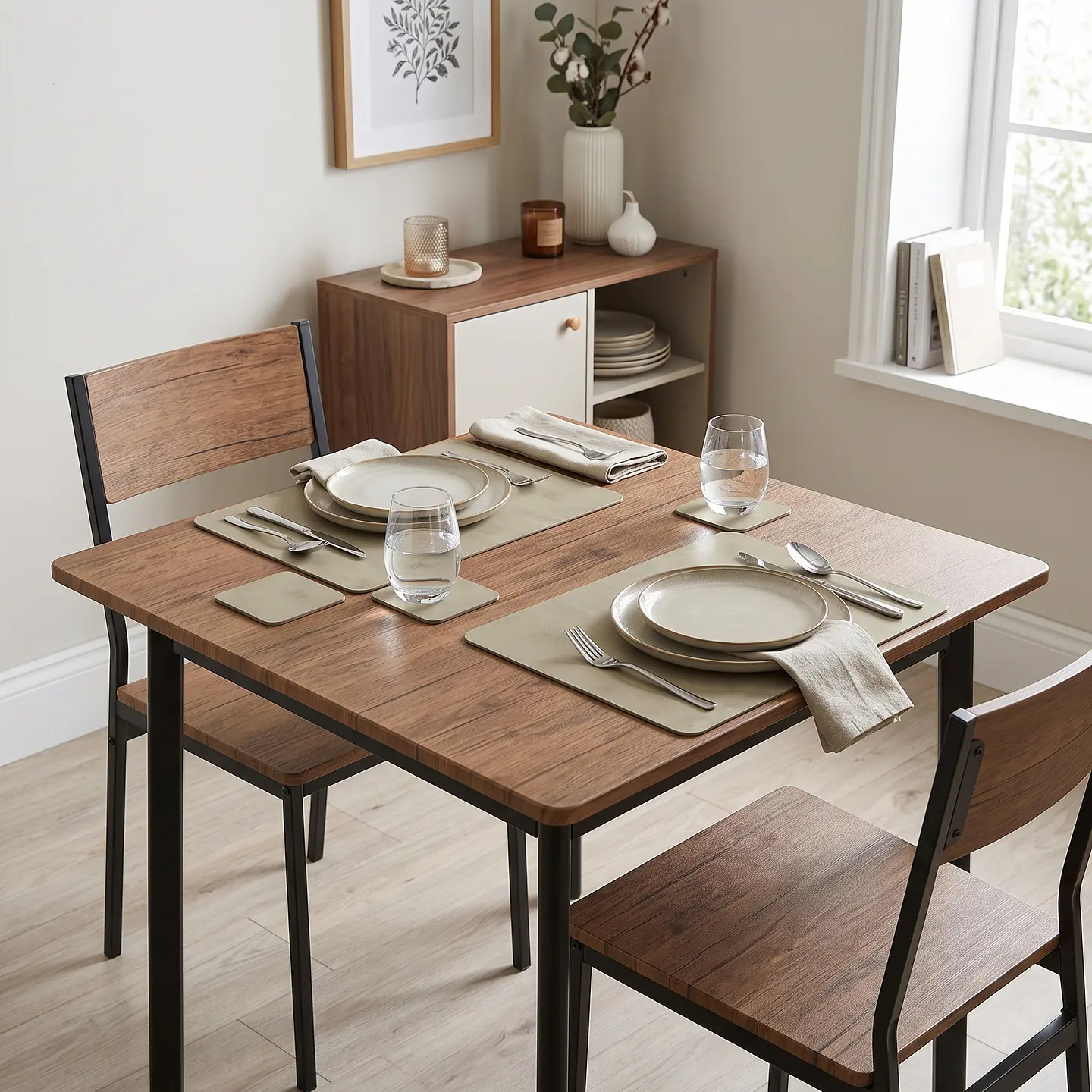 Cubre Mesa Cuadrado Beige 90x90 cm — Incluye 2 Individuales y 6 Posavasos de Regalo 2