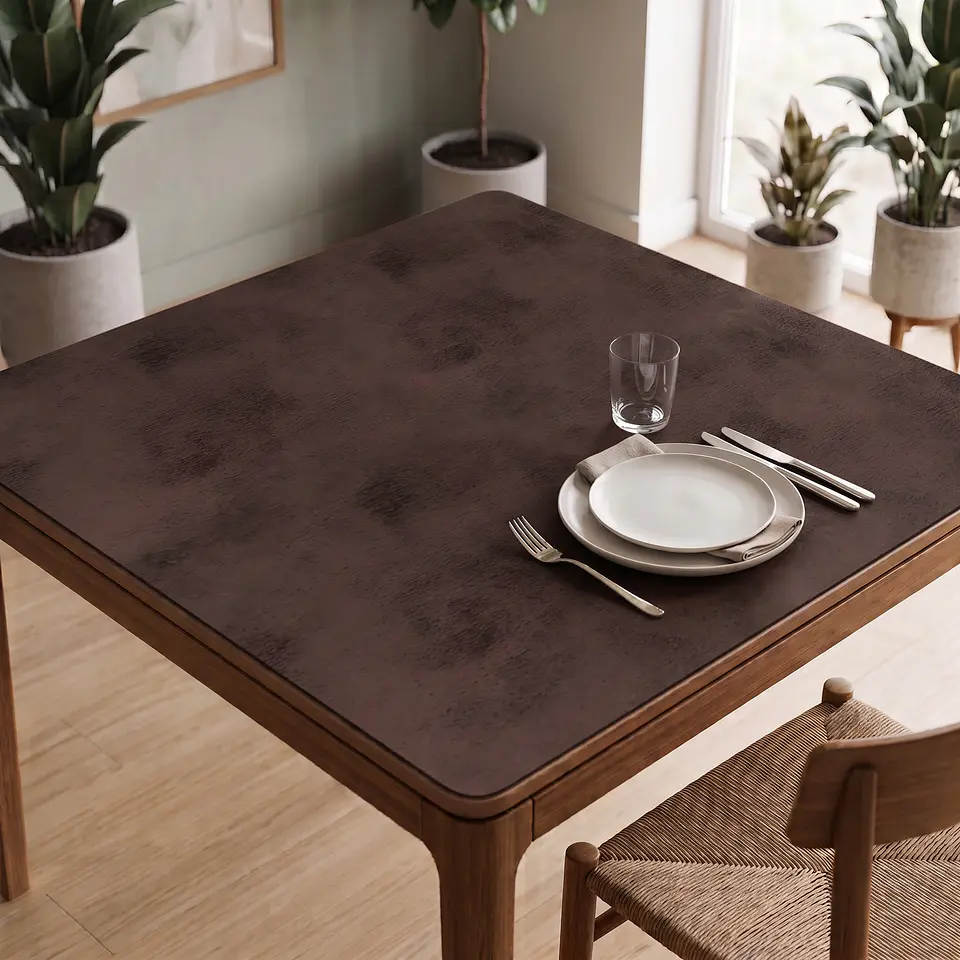 Cubre Mesa Cuadrado Café 90x90 cm — Incluye 2 Individuales y 6 Posavasos de Regalo 1
