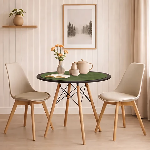 Cubre Mesa Redondo Verde 100 cm — Incluye Camino de Mesa y 6 Posavasos de Regalo
