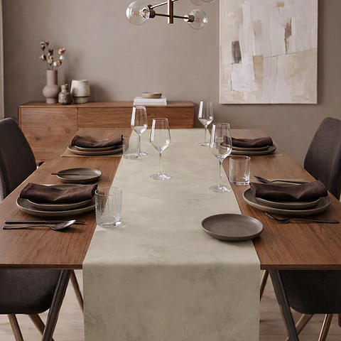 Cubre Mesa Redondo Beige 100 cm — Incluye Camino de Mesa y 6 Posavasos de Regalo