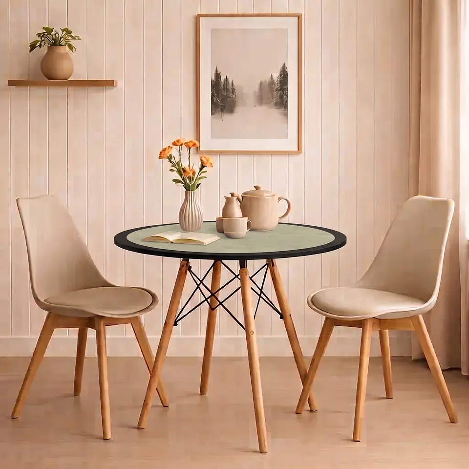 Cubre Mesa Redondo Beige 100 cm — Incluye Camino de Mesa y 6 Posavasos de Regalo 1