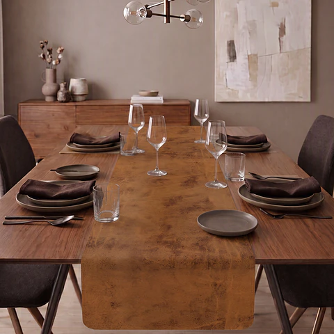 Cubre Mesa Redondo Caramelo 100 cm — Incluye Camino de Mesa y 6 Posavasos de Regalo
