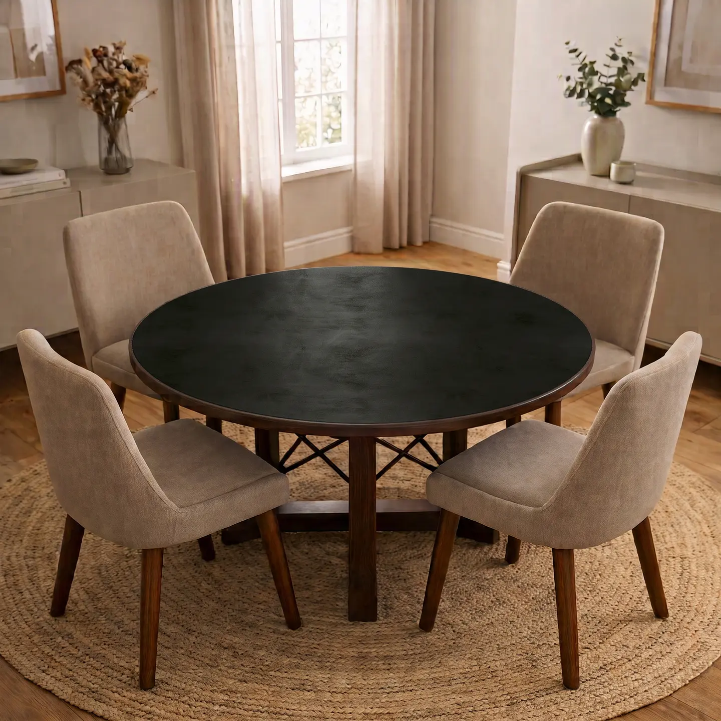 Cubre Mesa Redondo Negro 120 cm — Incluye 6 Posavasos de Regalo 1