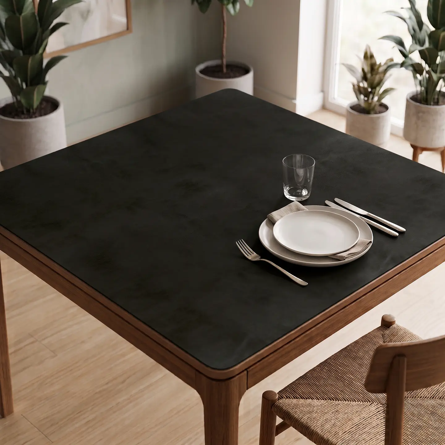 Cubre Mesa Cuadrado Negro 120x120 cm — Incluye 6 Posavasos de Regalo 1