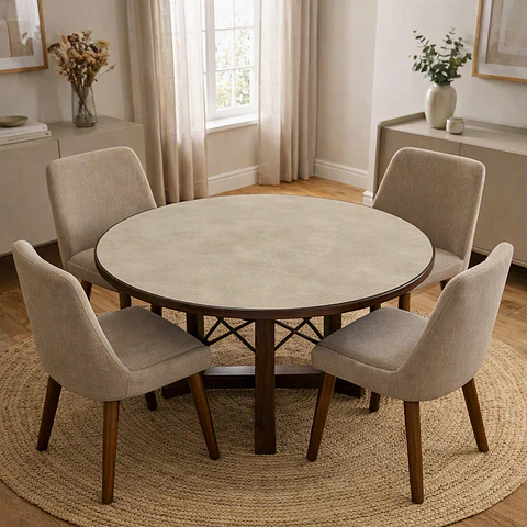 Cubre Mesa Redondo Beige 140 cm — Incluye 6 Posavasos de Regalo