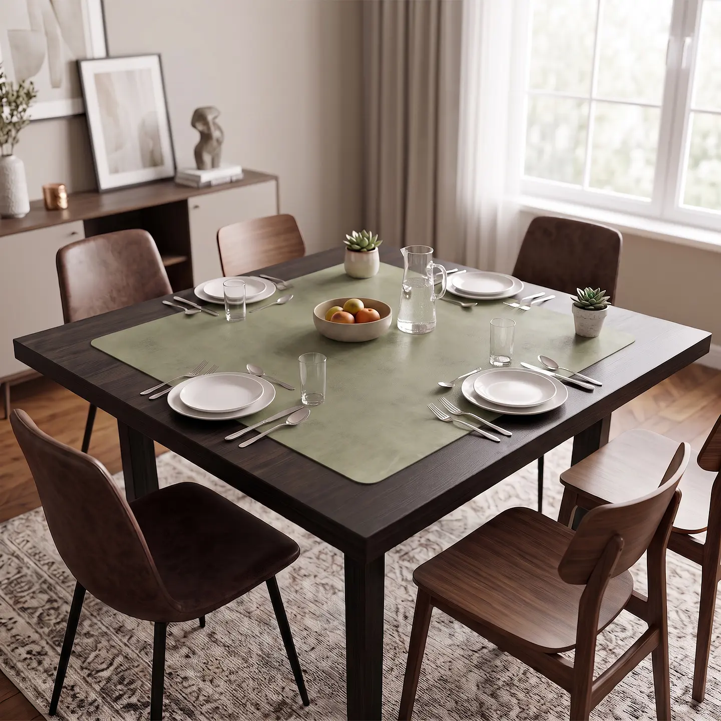 Cubre Mesa Cuadrado Beige 140x140 cm — Incluye 6 Posavasos de Regalo 1
