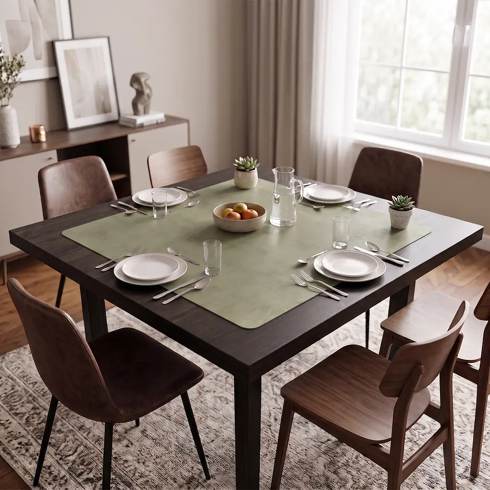 Cubre Mesa Cuadrado Beige 140x140 cm — Incluye 6 Posavasos de Regalo 1