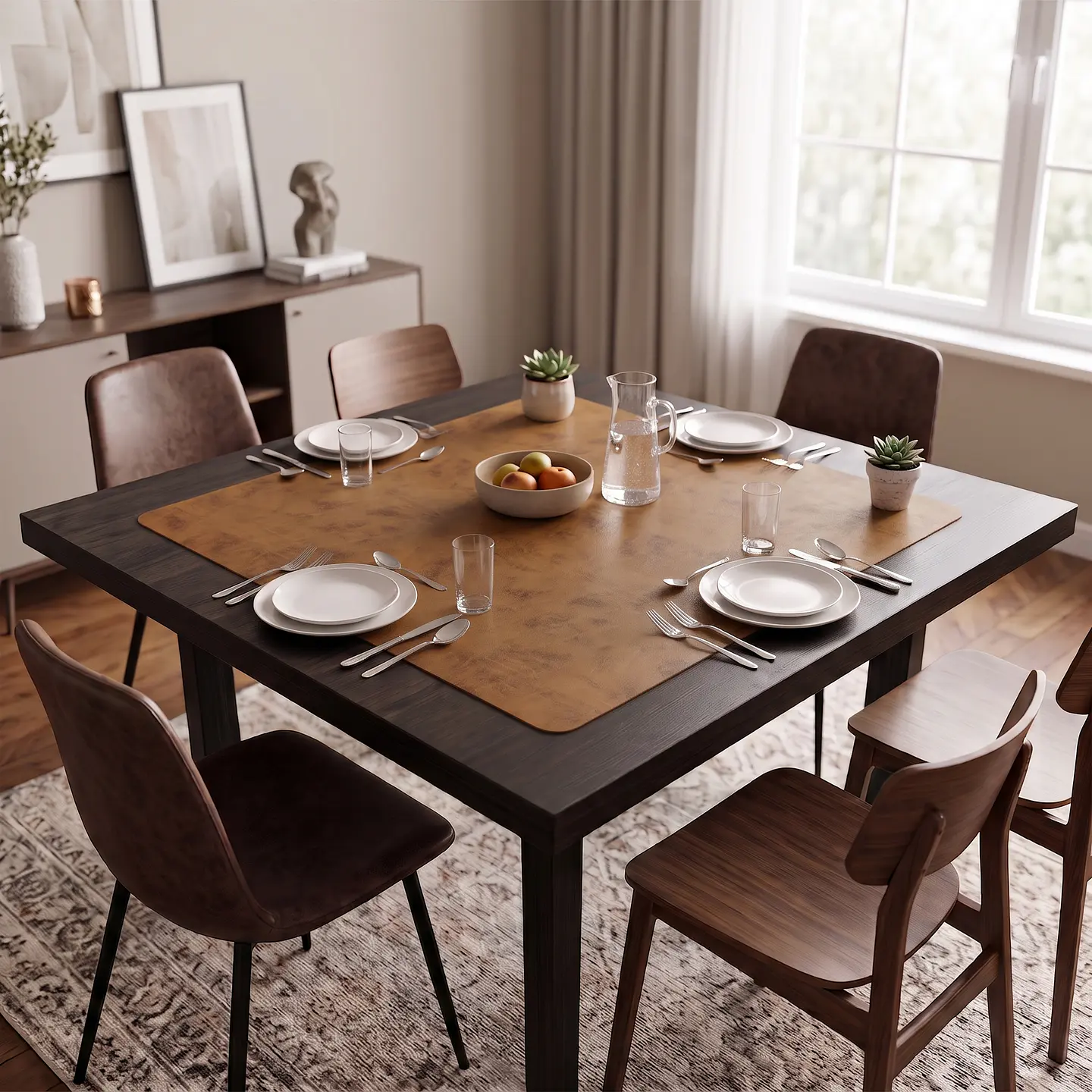 Cubre Mesa Cuadrado Caramelo 140x140 cm — Incluye 6 Posavasos de Regalo 1