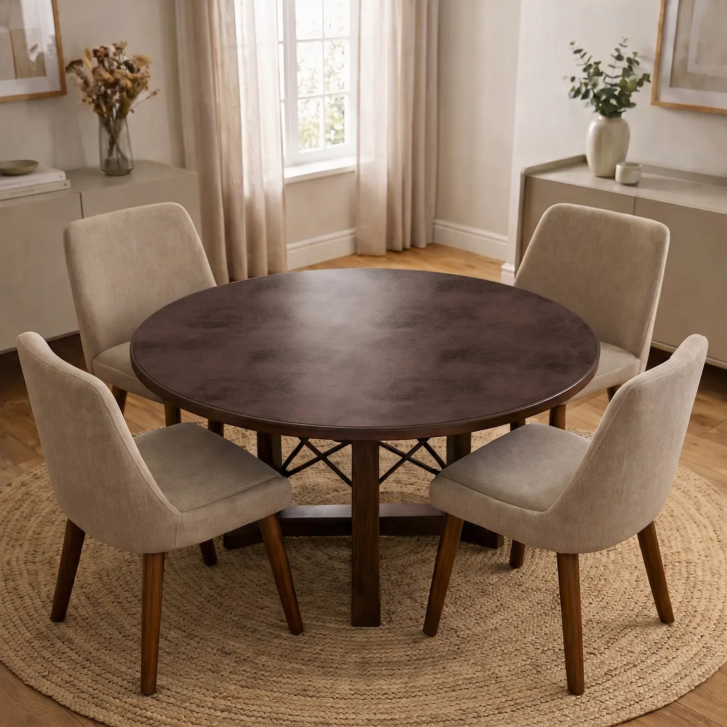 Cubre Mesa Redondo Café 140 cm — Incluye 6 Posavasos de Regalo 1