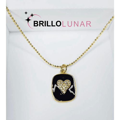 ﻿COLLAR NEGRO CORAZÓN CIRCONES