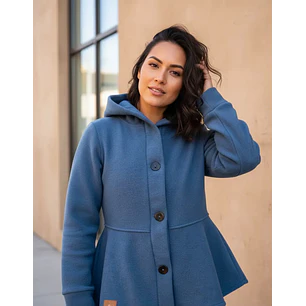 Abrigo Polar Peplum Con Gorro Y Botones Coração Verde