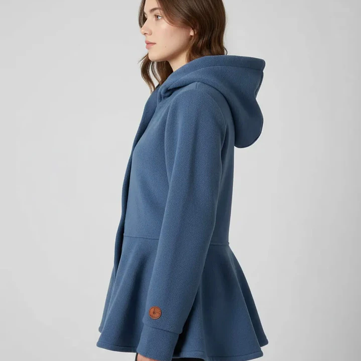 Abrigo Polar Peplum Con Gorro Y Botones Coração Verde 2