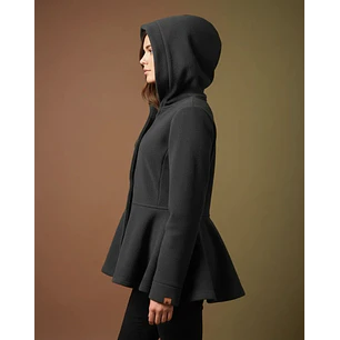 Abrigo Polar Peplum Con Gorro Y Botones Coração Negro