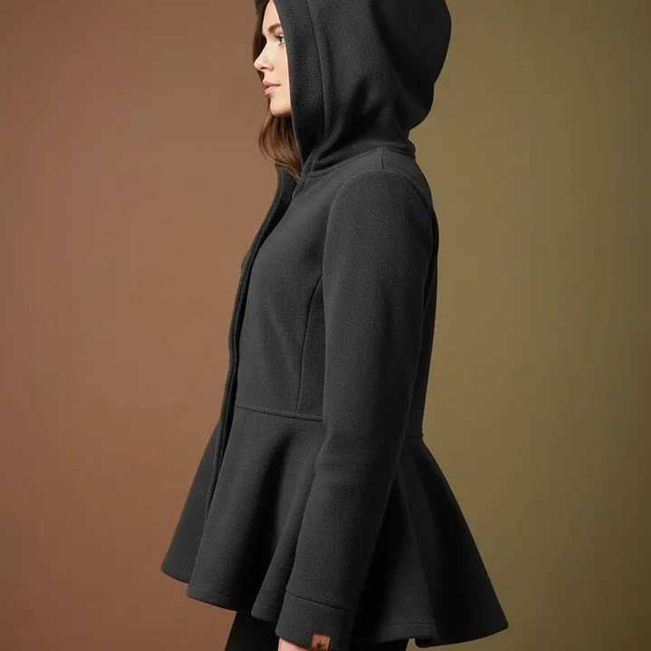 Abrigo Polar Peplum Con Gorro Y Botones Coração Negro 2