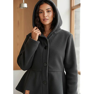 Abrigo Polar Peplum Con Gorro Y Botones Coração Negro