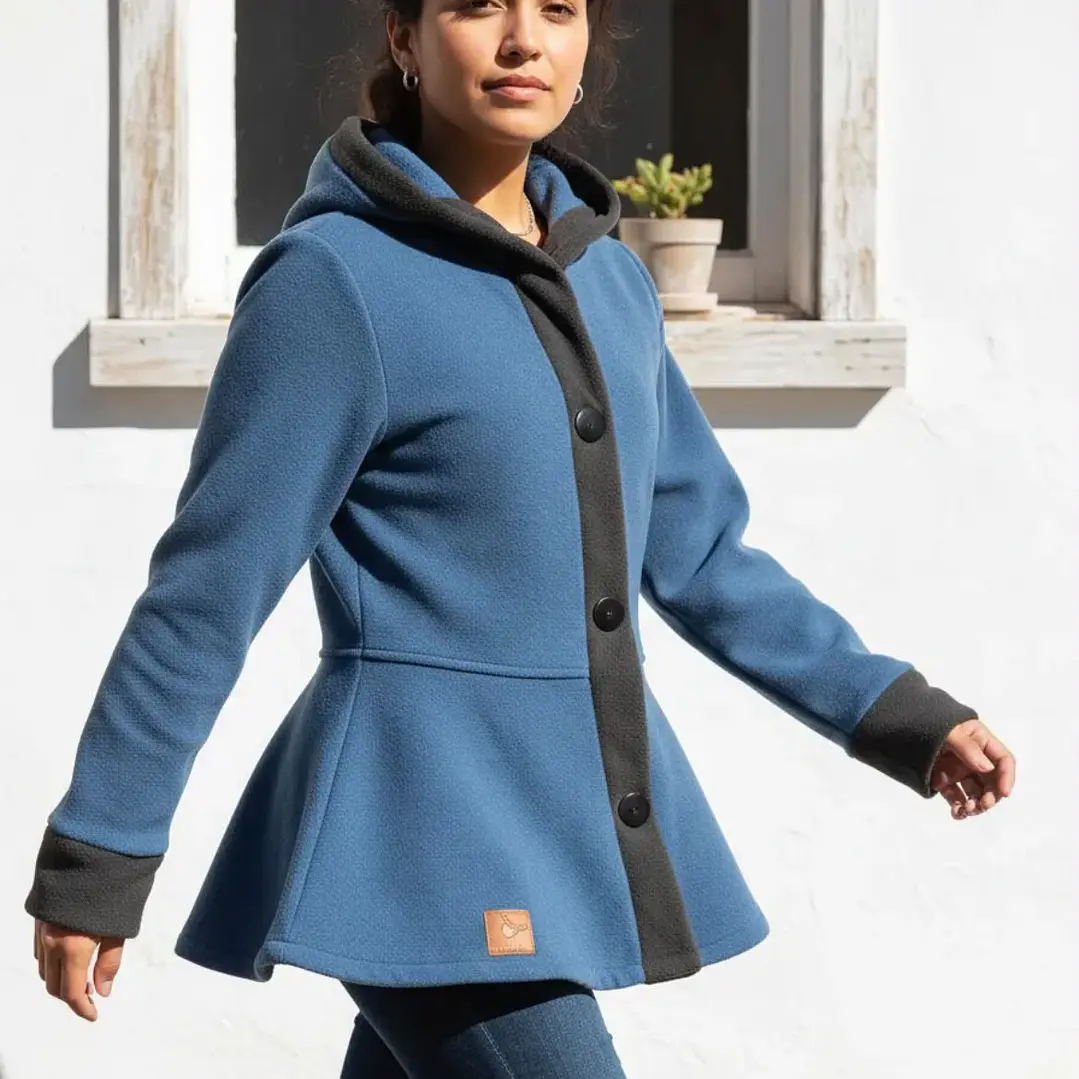 Abrigo Polar Peplum Con Gorro Y Botones Coração Multicolor 1