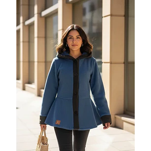 Abrigo Polar Peplum Con Gorro Y Botones Coração Multicolor