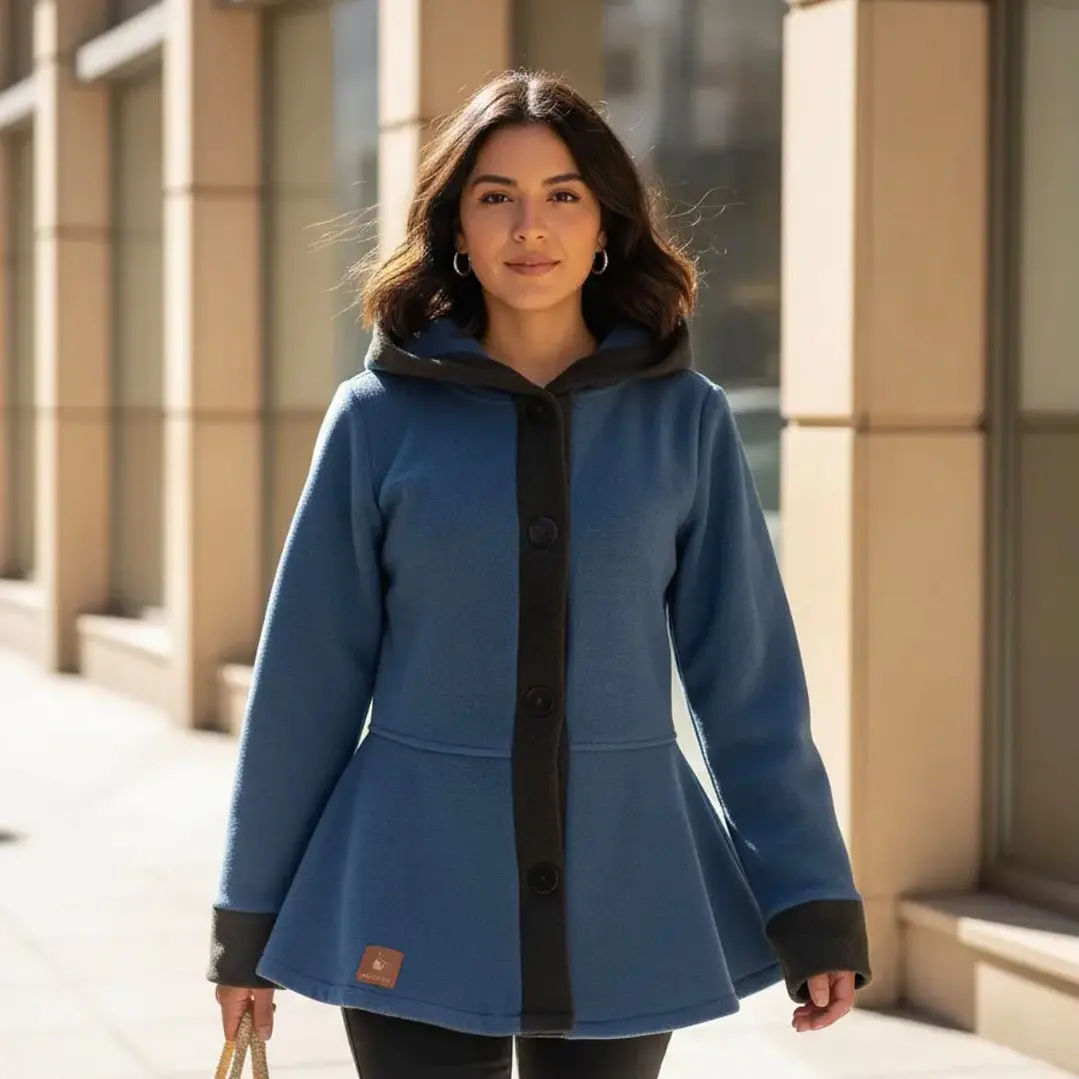Abrigo Polar Peplum Con Gorro Y Botones Coração Multicolor 2