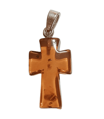 Colgante cruz de ámbar y plata 925 (coñac)
