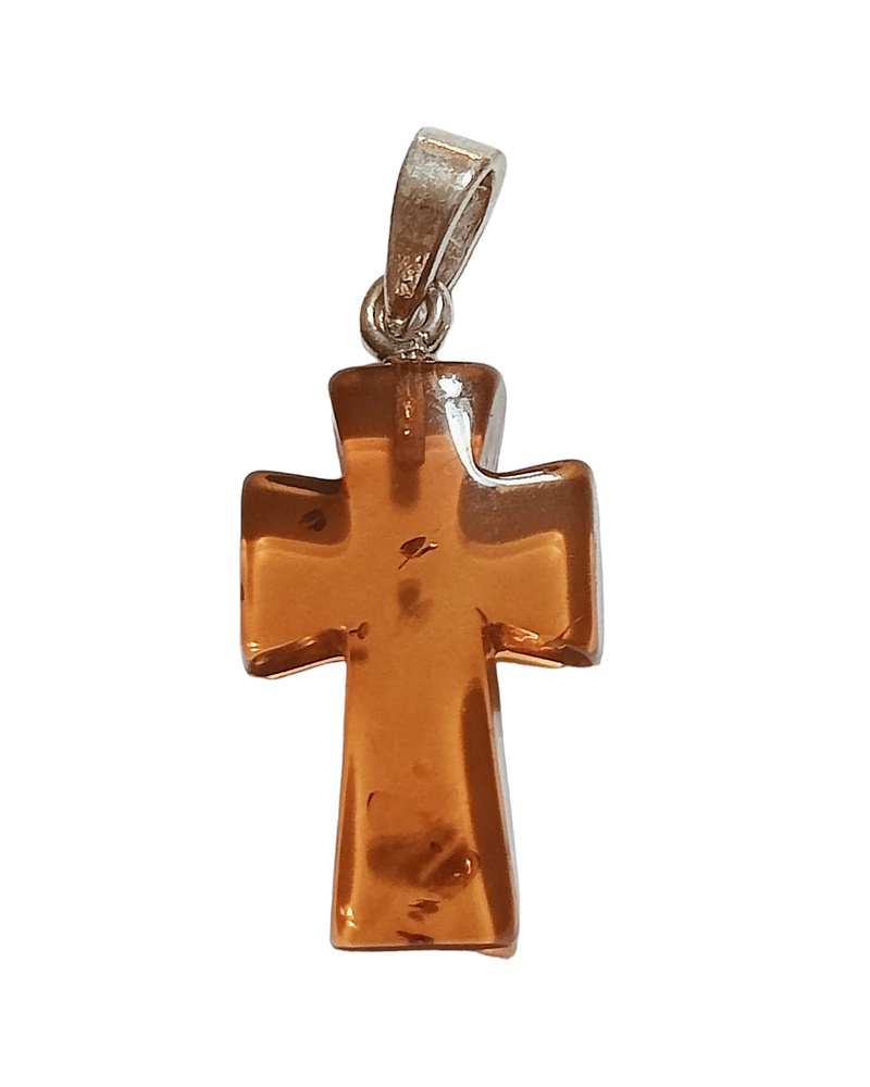 Colgante cruz de ámbar y plata 925 (coñac)