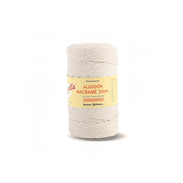 Algodón Macramé 3mm Crudo 400grs