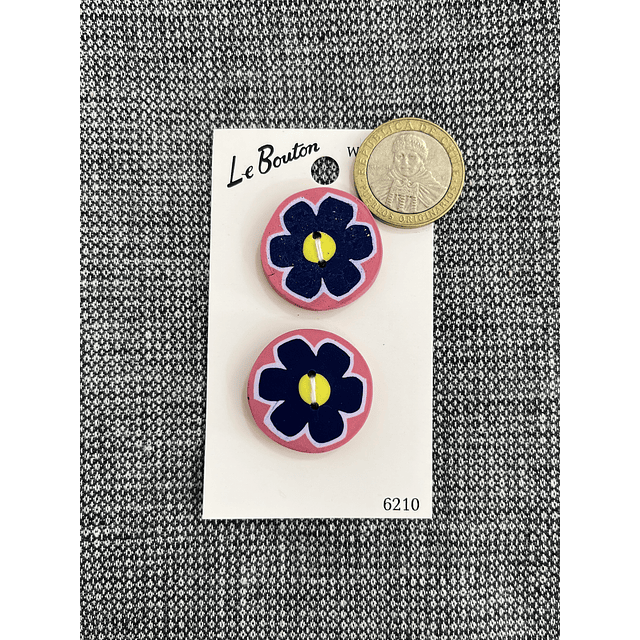 Botones Vintage Arcilla Flor Rosada 2,5cms