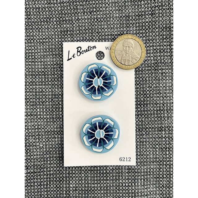 Botones Vintage Arcilla Flor Turquesa 2,5cms