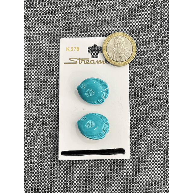 Botones Vintage Pez turquesa 2x2.3cms