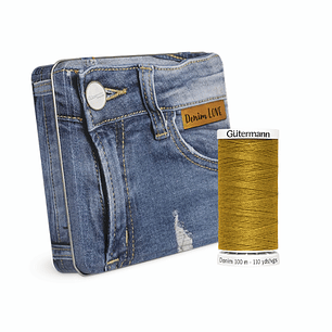 Caja de Hilo para Jeans Gütermann - Set de 12 Carretes, Agujas y Etiquetas