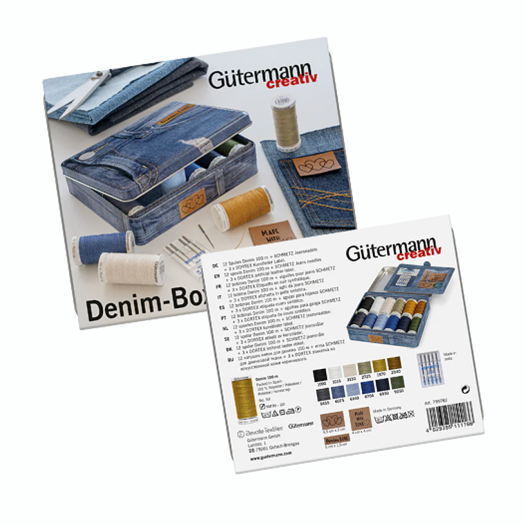Caja de Hilo para Jeans Gütermann - Set de 12 Carretes, Agujas y Etiquetas 3