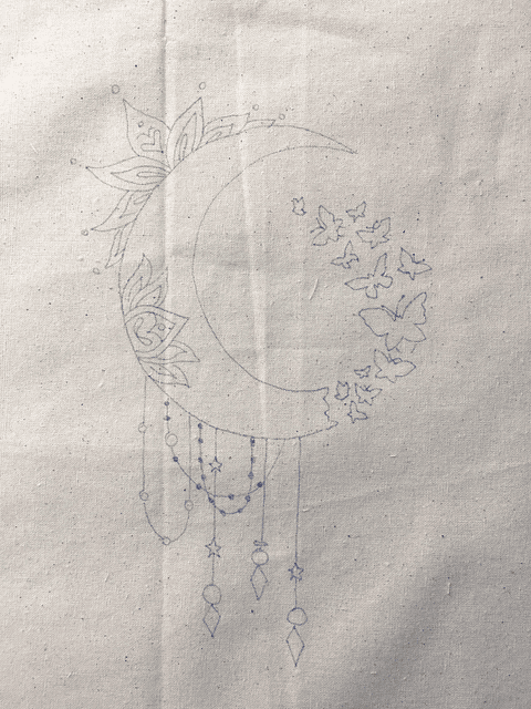 Dibujo borrable en tela luna mariposas