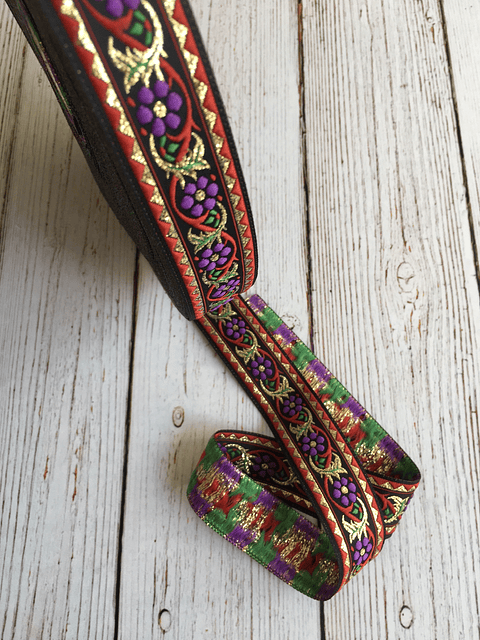 Cinta Jacquard Flores moradas por metro