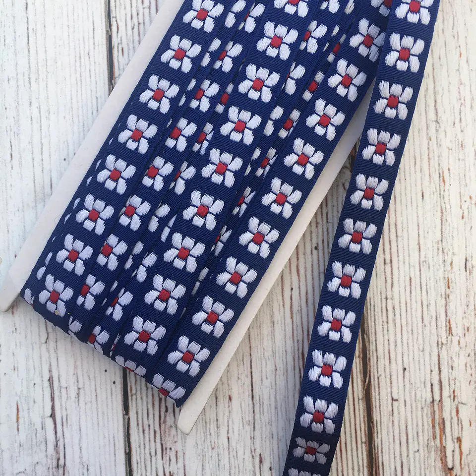 Cinta jacquard azul flores  1